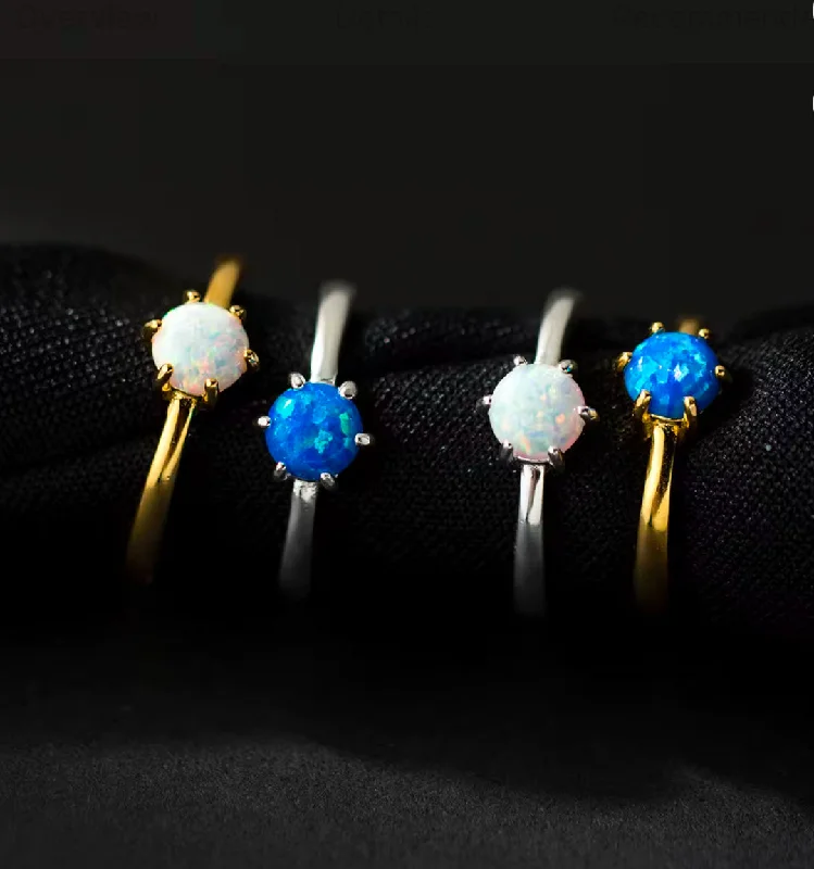 Women's rings ornate-shine-PRE-ORDER Gold-Blue .925 Sterling silver 6 claw natural opal ring