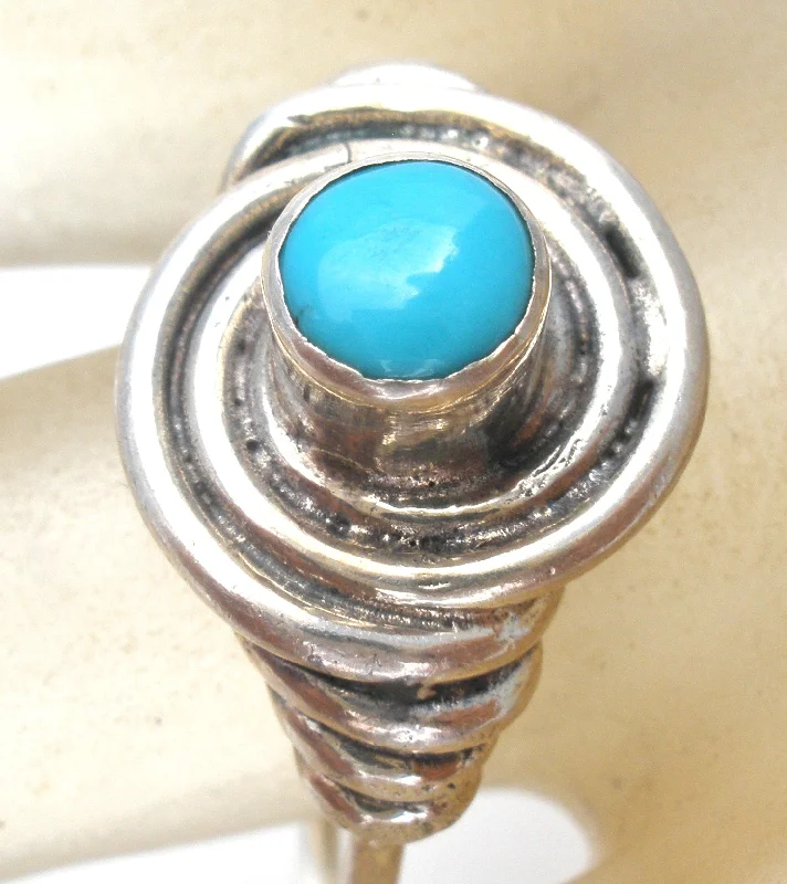 Women's rings soft-twinkle-Vintage Round Turquoise Ring Sterling Silver Size 7.5