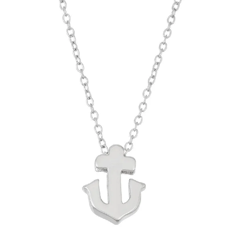 Women's necklaces futuristic-drop-Sterling Silver Small Shiny Anchor Design Necklace