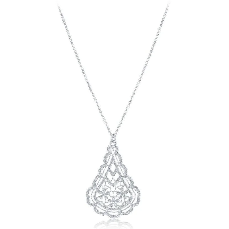 Women's necklaces ornate-drop-Sterling Silver Diamond Cut Flat Teardrop Necklace