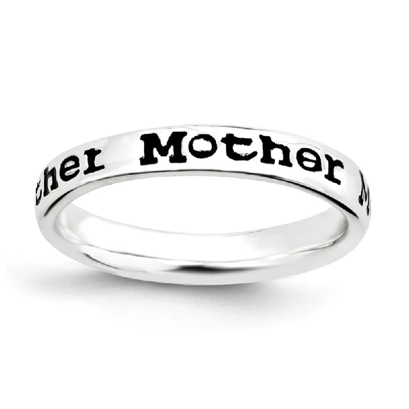 Women's rings sturdy-steel-3.5mm Sterling Silver Stackable Black Enamel Mother Script Band