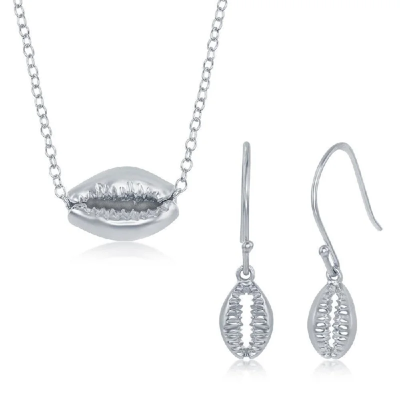 Women's necklaces Victorian-relic-Sterling Silver Cowrie Shell Necklace and Earrings Set