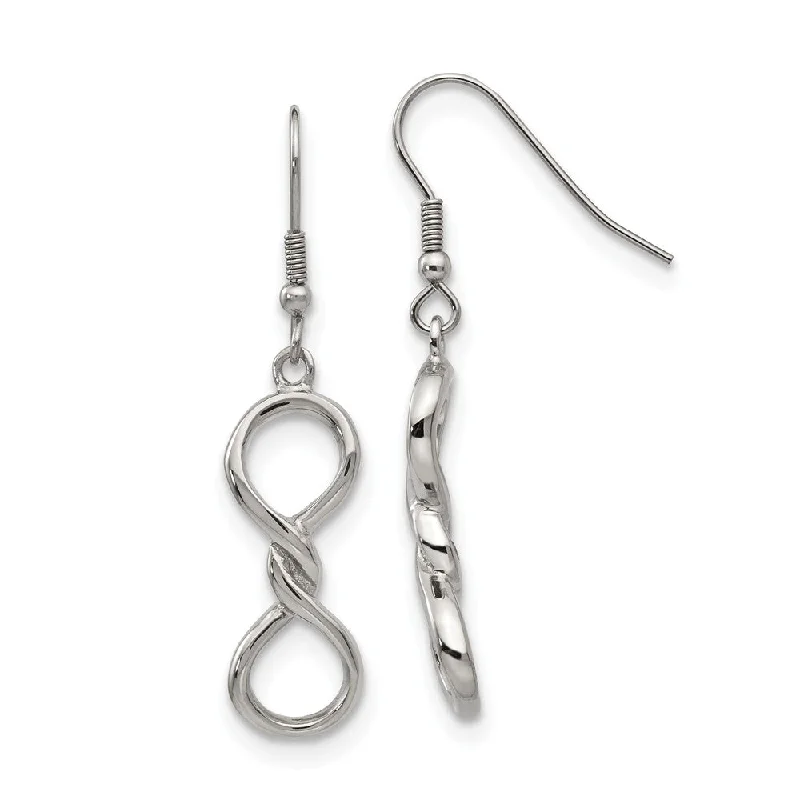 Women's earrings fine-etching-Polished Twisted Infinity Symbol Dangle Earrings in Stainless Steel