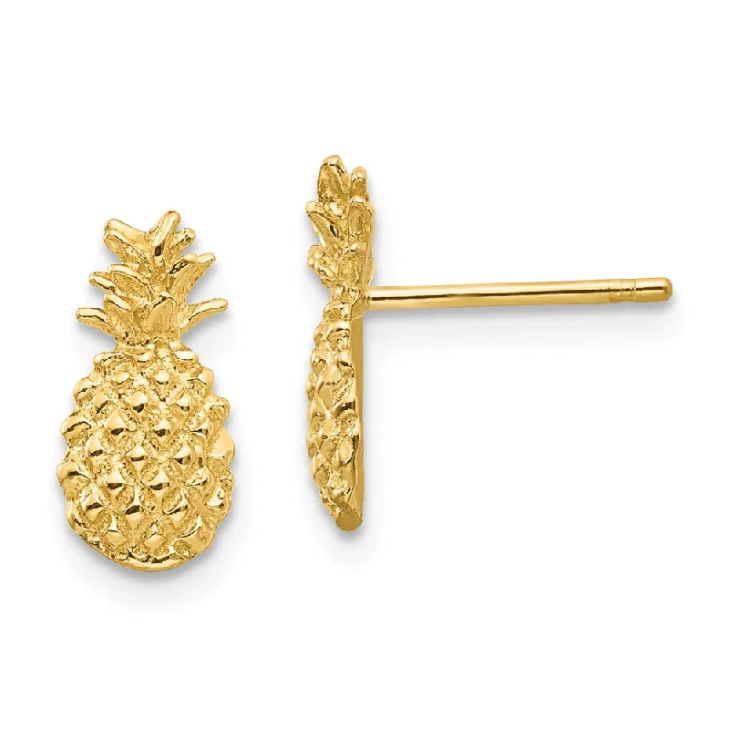 Women's earrings shimmering-blush-Small Textured Pineapple Post Earrings in 14k Yellow Gold