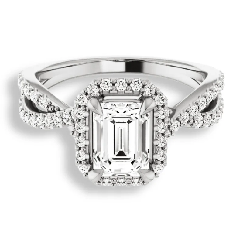 Women's engagement rings wispy-prong-Emerald Cut Diamond Halo Engagement Ring