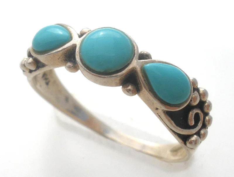 Women's rings hand-glossed-3 Stone Turquoise Ring Sterling Silver Size 8