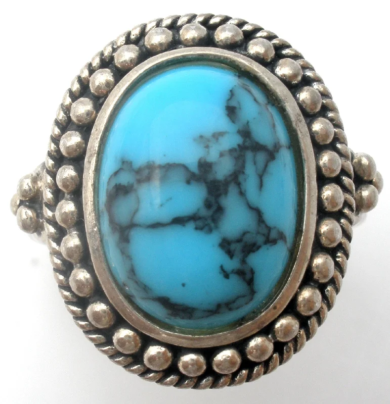 Women's rings floral-platinum-Turquoise Ring Sterling Silver Size 8.5