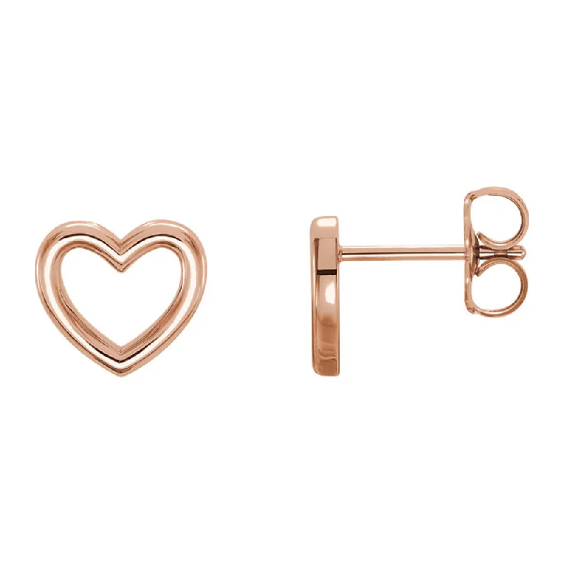 Women's earrings Victorian-relic-9 x 8mm (3/8 Inch) Polished 14k Rose Gold Small Heart Post Earrings