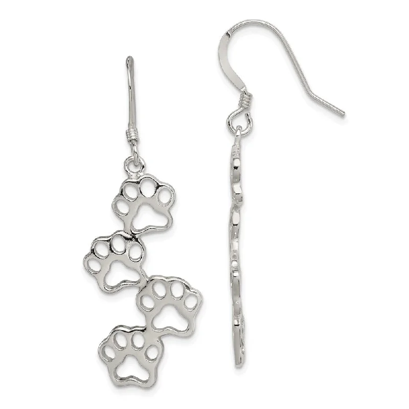 Women's earrings twisted-vine-Polished Paw Prints Dangle Earrings in Sterling Silver