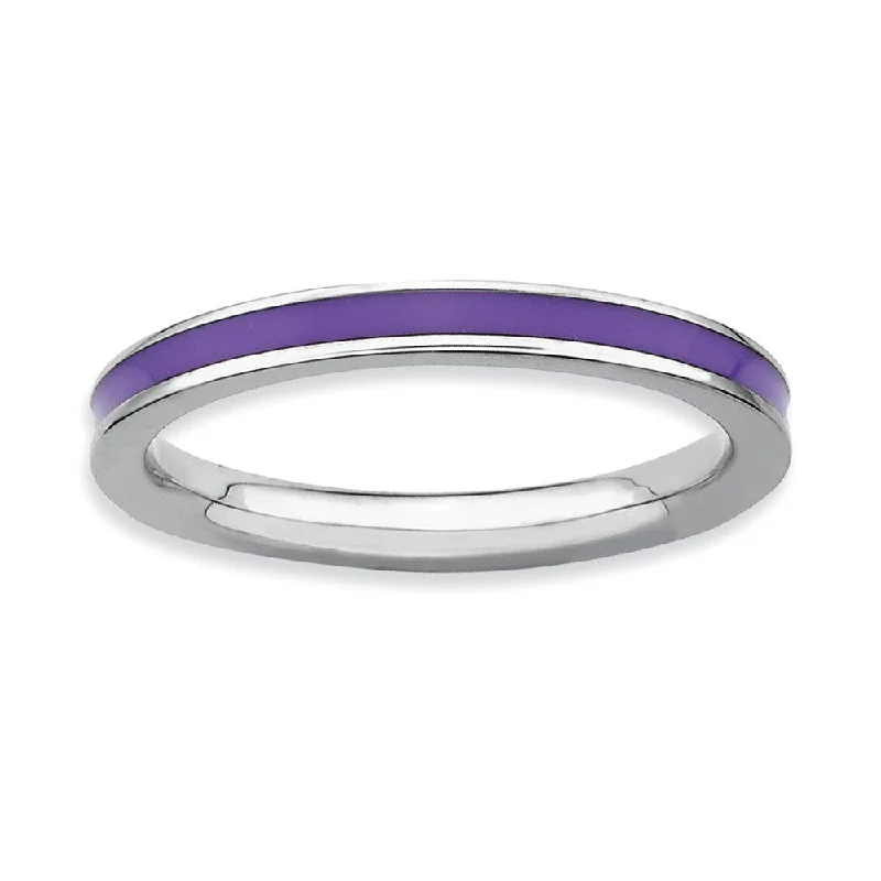 Women's rings bold-titanium-2.25mm Sterling Silver Stackable Purple Enameled Band