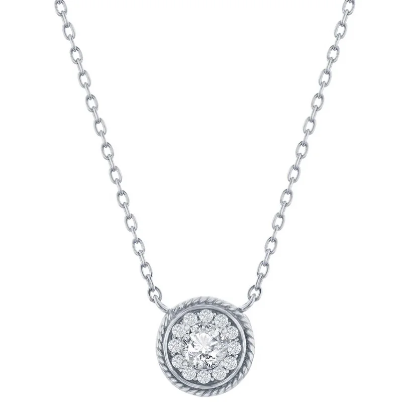 Women's necklaces vivid-swirl-Classic Women's Necklace - Sterling Silver Round White CZ Rope Design Border | M-7086