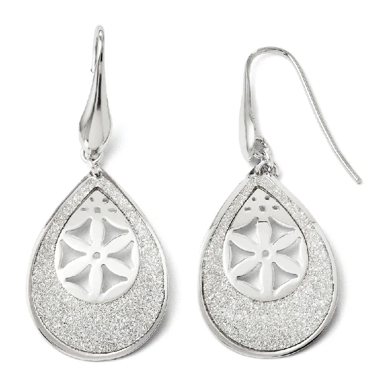 Women's earrings retro-luxe-Glitter and Floral Teardrop Dangle Earrings in Sterling Silver