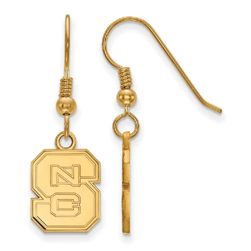 Women's earrings sculpted-drop-14k Gold Plated Silver North Carolina State U SM Dangle Earrings