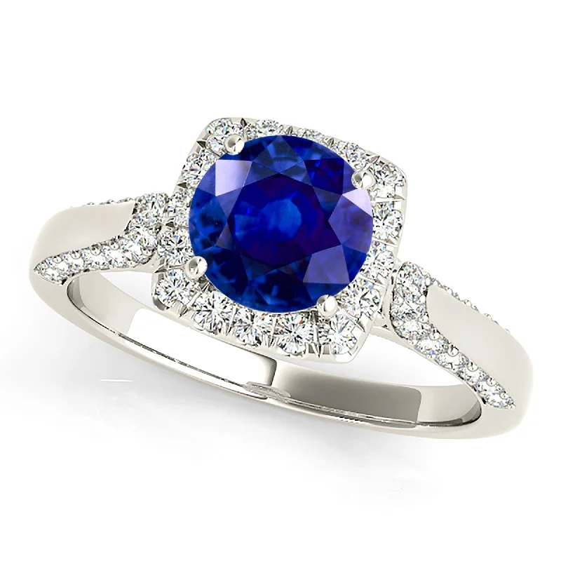 Women's engagement rings tender-glow-1.80 ct. Genuine Blue Sapphire Halo Engagement Ring