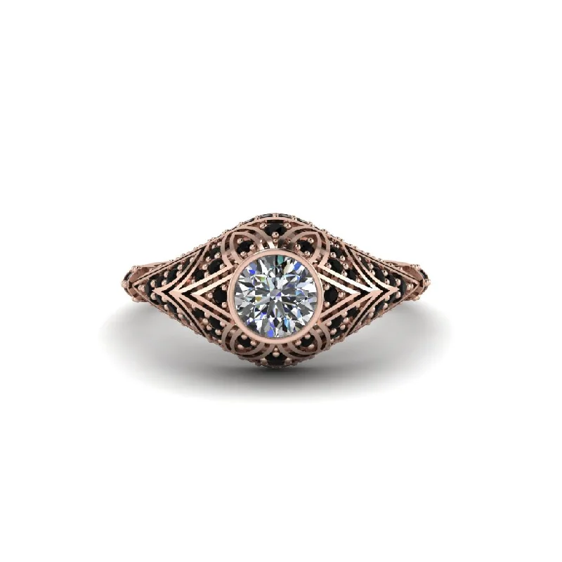 Women's engagement rings proposal-gleam-Diamond Bezel Vintage Filigree Engagement Ring - Kendall No. 32