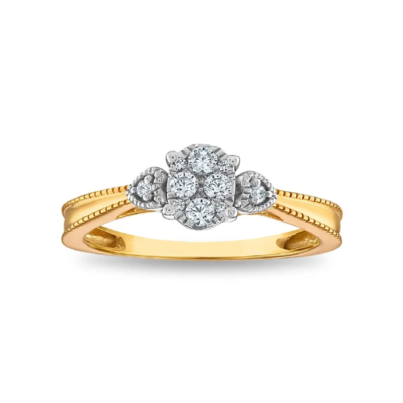 Women's engagement rings ornate-shimmer-1/5 CTW Diamond Cluster Engagement Oval Shaped Ring in 10KT Yellow Gold