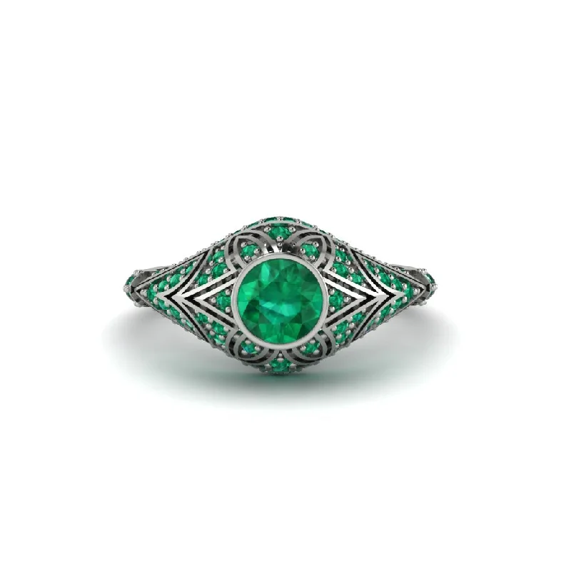 Women's engagement rings everlasting-glow-Emerald Bezel Vintage Filigree Engagement Ring - Kendall No. 21