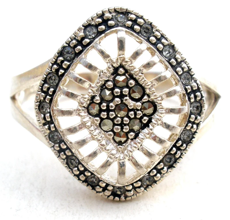 Women's rings sculpted-wave-Sterling Silver Marcasite & CZ Ring Size 10