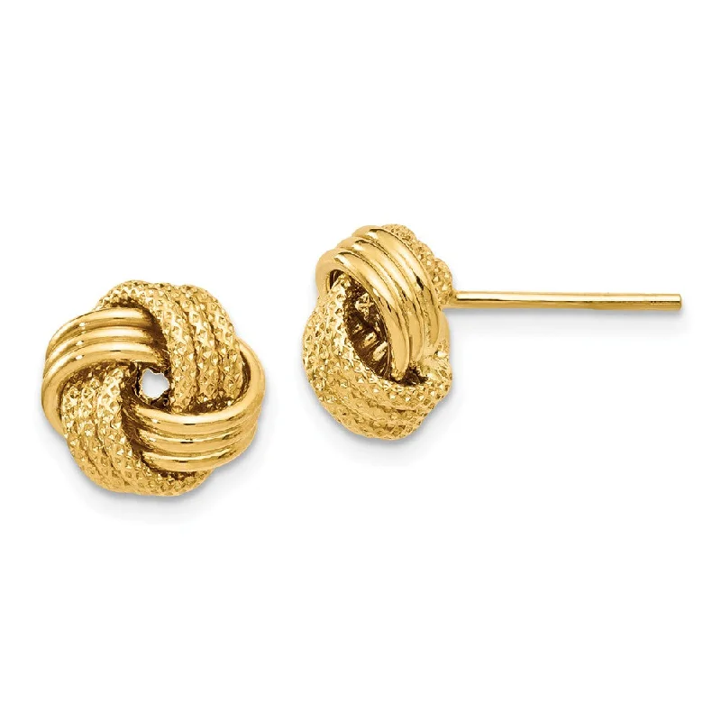 Women's earrings glossy-hoop-9.5mm (3/8 Inch) 14k Yellow Gold Polished Textured Love Knot Earrings