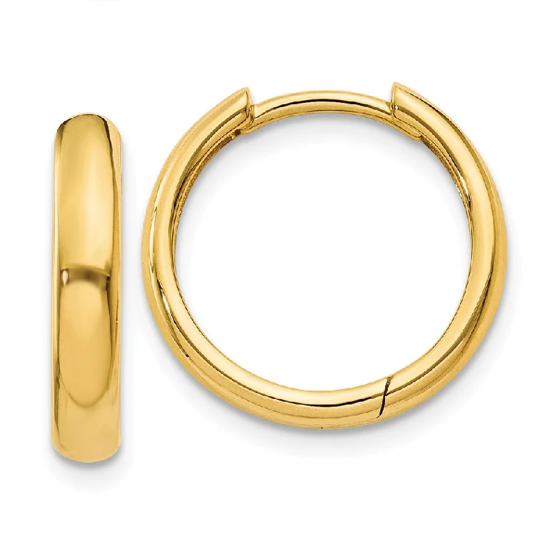 Women's earrings crafted-gleam-Hinged Huggie Round Hoop Earrings in 14k Yellow Gold, 15mm (9/16 Inch)