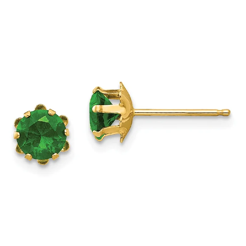 Women's earrings radiant-luxe-Kids 5mm Synthetic Emerald Birthstone 14k Yellow Gold Stud Earrings