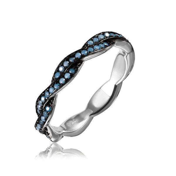 Women's rings snug-curve-Silver 925 Rhodium Plated Rope Band with Turquoise Stone