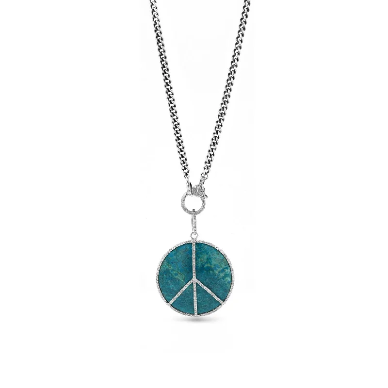 Women's necklaces luminous-glow-Chrysocolla Peace Pendant on Curb Chain Necklace - 38"  N0003067