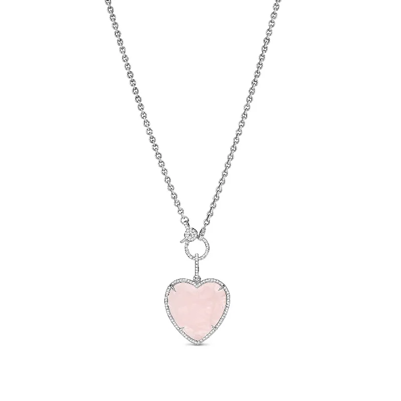 Women's necklaces subtle-gleam-Rose Quartz & Diamond Heart Chain Necklace SN000022