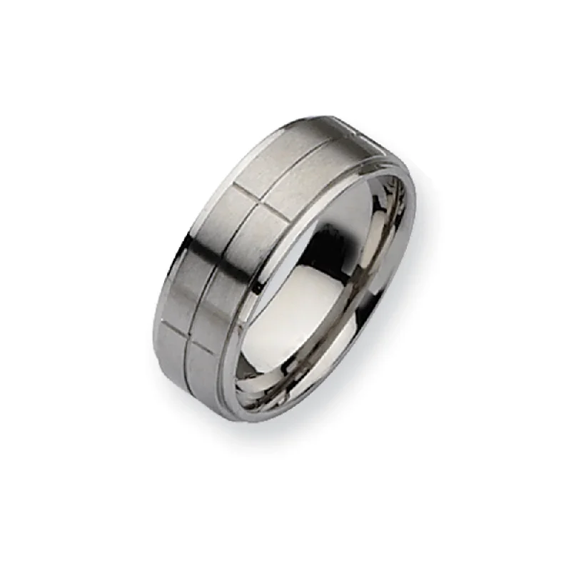 Women's rings airy-shank-Stainless Steel Grooved 8mm Comfort Fit Band