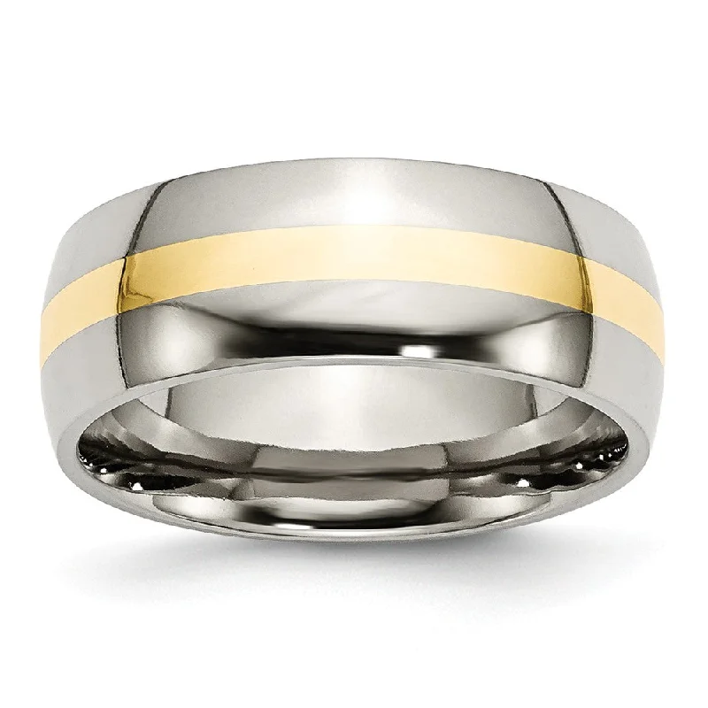 Women's rings twinkling-glow-Stainless Steel & 14K Gold Inlay, 8mm Polished Unisex Comfort Fit Band