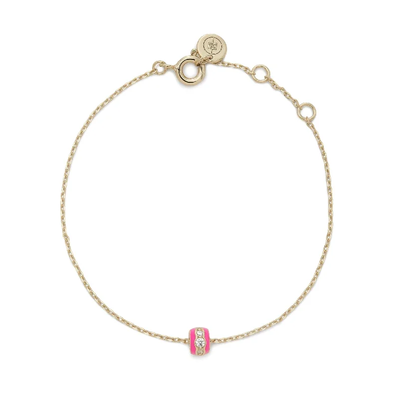 Women's bracelets playful-luxe-Pink Enamel & Cz Channel Rondelle Bracelet