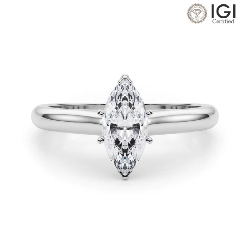 Women's engagement rings fine-satin-Isabella Marquise Lab Grown Diamond Solitaire Engagement Ring IGI Certified