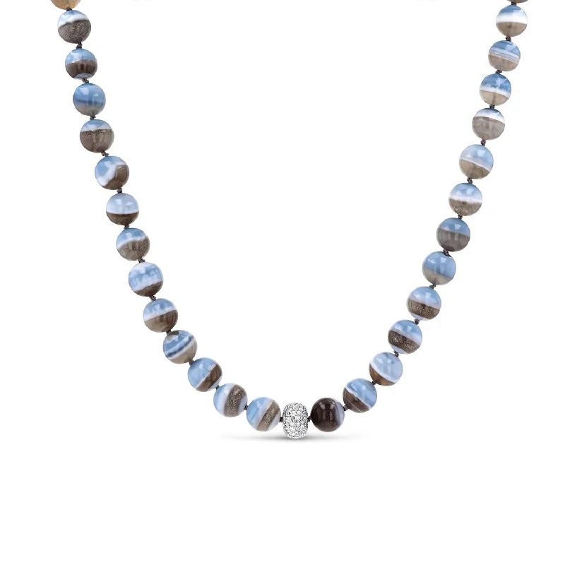 Women's necklaces tri-layer-Blue Opal Matrix Bead Necklace with Cobblestone Diamond Donut - 16-18"  N0003148