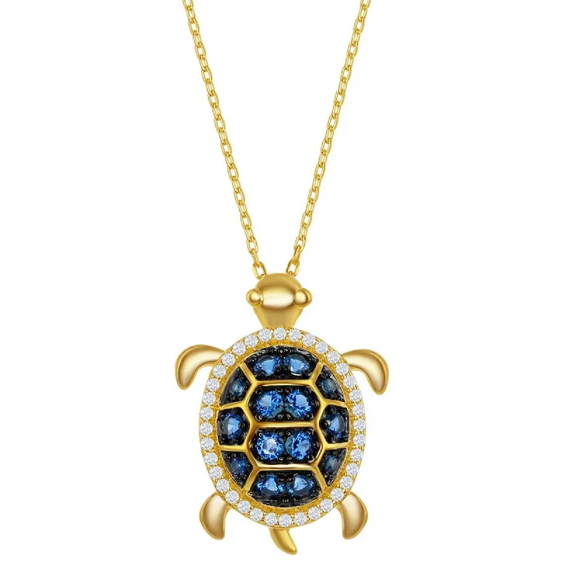 Women's necklaces velvety-platinum-Classic Women's Necklace - Sterling Silver Blue Spinel and White CZ Turtle | M-6589