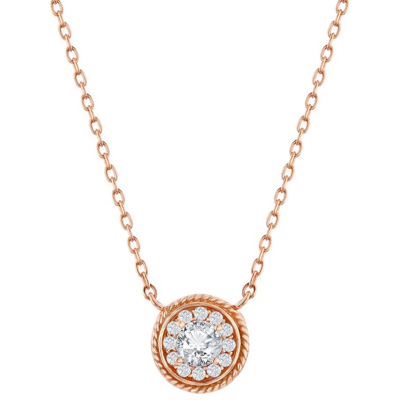 Women's necklaces airy-chain-Classic Women's Necklace - Rose Gold Plated Round CZ Rope Design Border | M-7086-RG