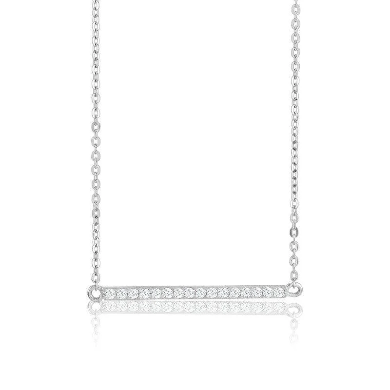 Women's necklaces velvety-platinum-Sterling Silver CZ Bar Necklace