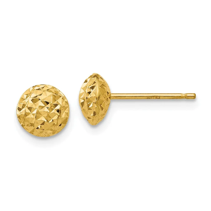 Women's earrings night-spark-6mm Diamond Cut Puffed Circle Post Earrings in 14k Yellow Gold