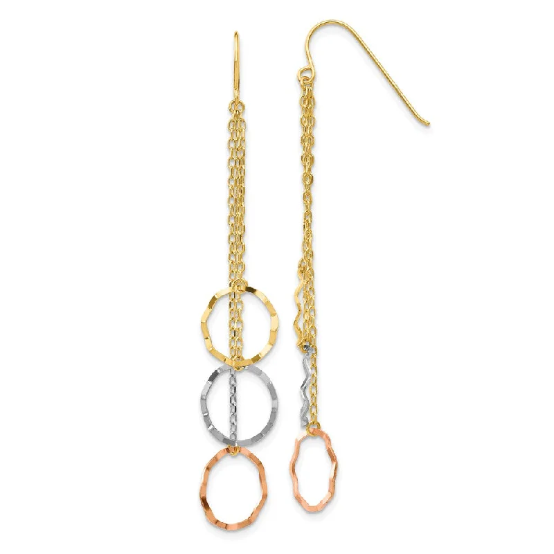 Women's earrings glowing-sunstone-Tri-Color Faceted Circles Chain Dangle Earrings in 14k Gold