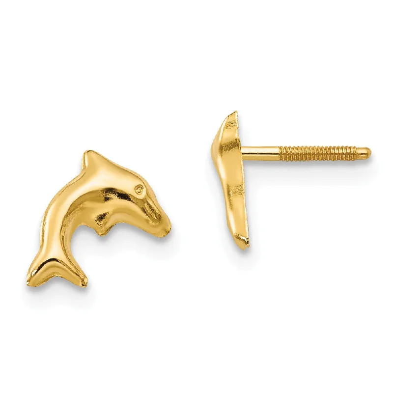 Women's earrings twinkling-stud-Kids Small Dolphin Screw Back Post Earrings in 14k Yellow Gold