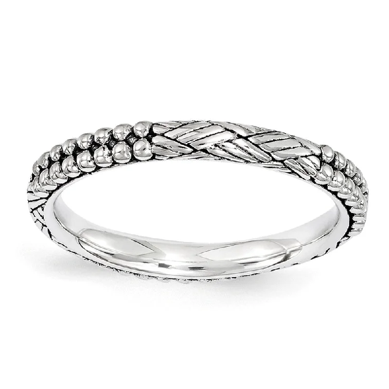 Women's rings wispy-stone-2.5mm Antiqued Sterling Silver Stackable Patterned Band