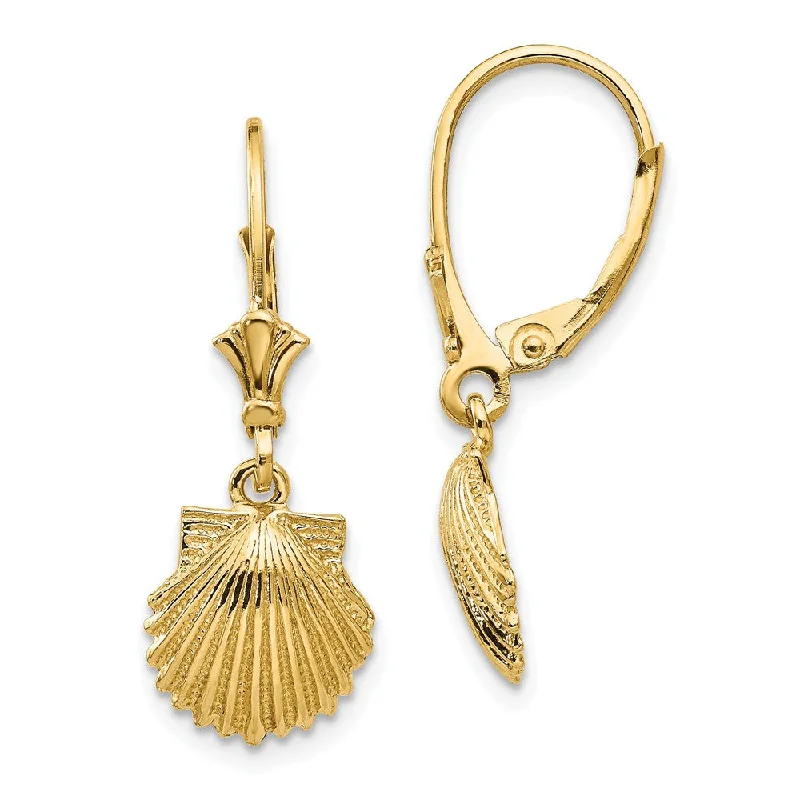 Women's earrings luminous-zircon-10mm Scalloped Shell Lever Back Earrings in 14k Yellow Gold