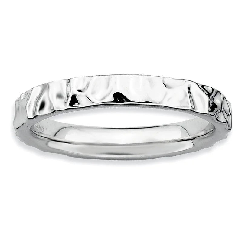 Women's rings velvety-silver-3.25mm Sterling Silver Stackable Hammered Polished Band