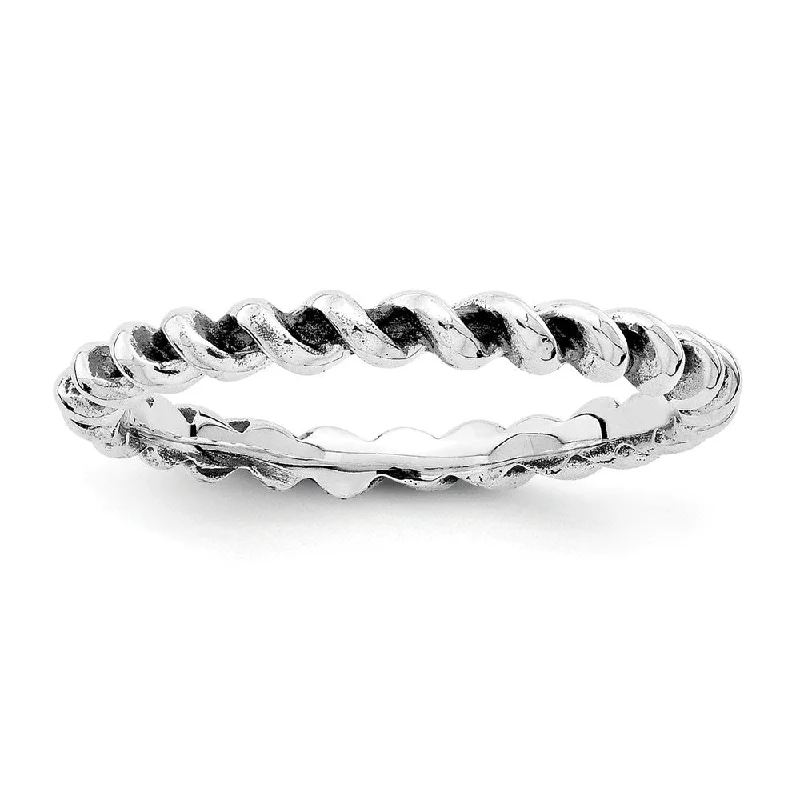 Women's rings exotic-zircon-2.5mm Rhodium Sterling Silver Stackable Antiqued Twisted Band