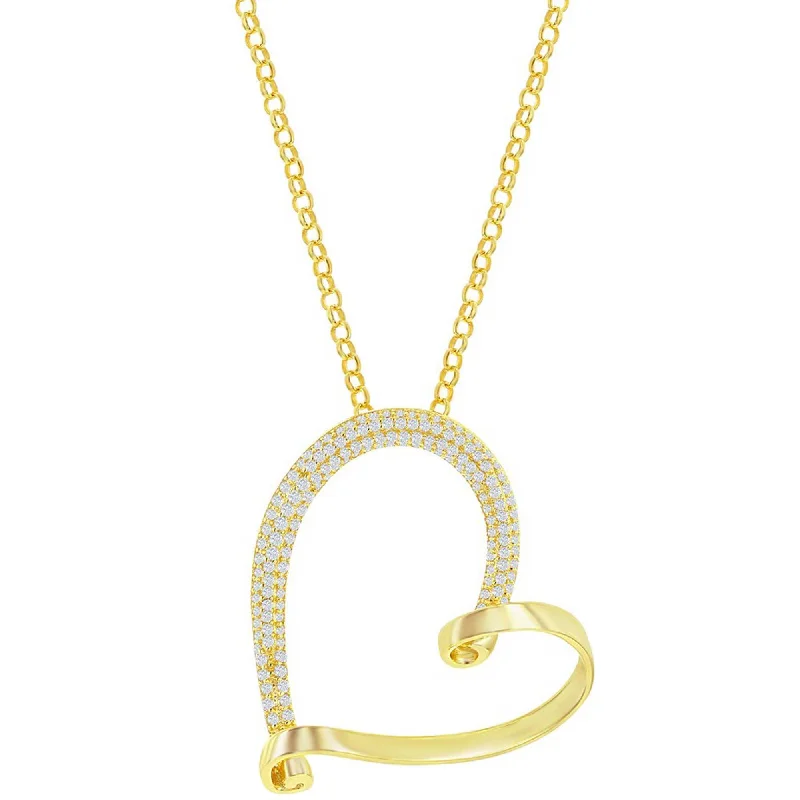 Women's necklaces chunky-steel-Classic Women's Necklace - Gold Sterling Silver Micro Pave Large Heart | M-6985-GP