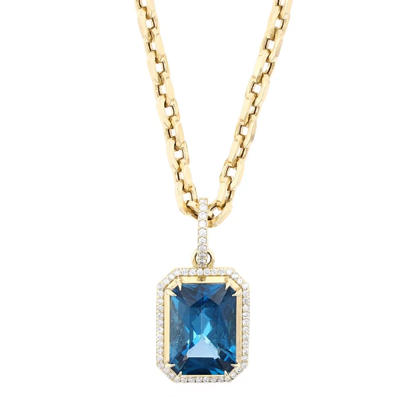 Women's necklaces subtle-twist-14K London Blue Topaz Diamond Rectangle Pendant Chain Necklace - 28"  NG002754