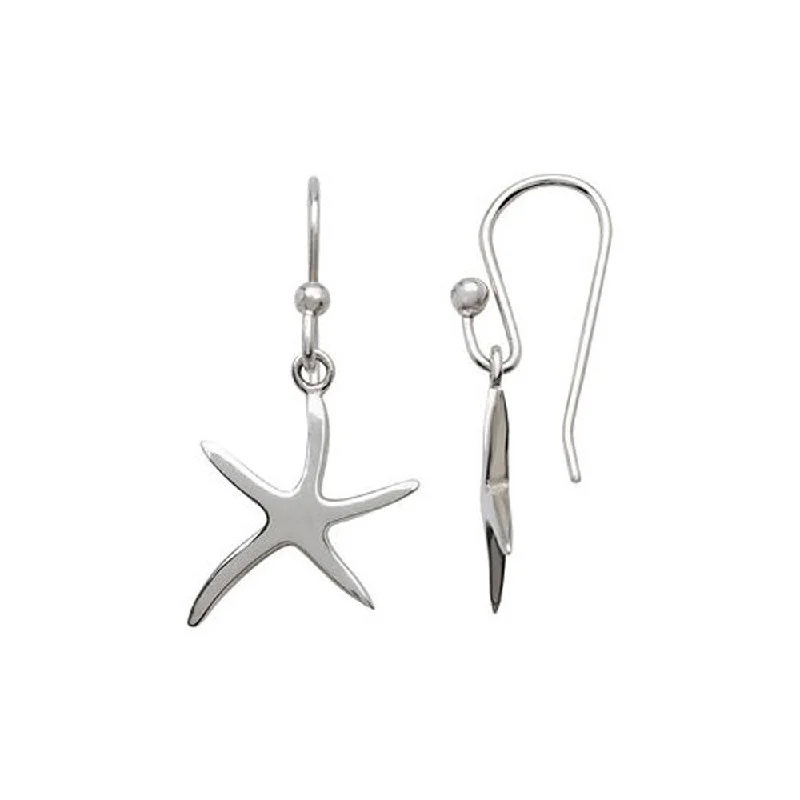 Women's earrings subtle-twist-Polished Pencil Starfish Dangle Earrings in Sterling Silver