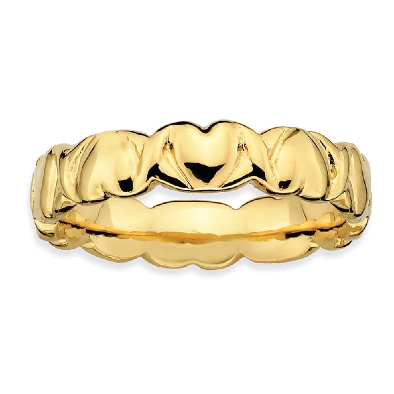 Women's rings Victorian-glow-14k Yellow Gold Plate Sterling Silver 4.5mm Stackable Hearts Band