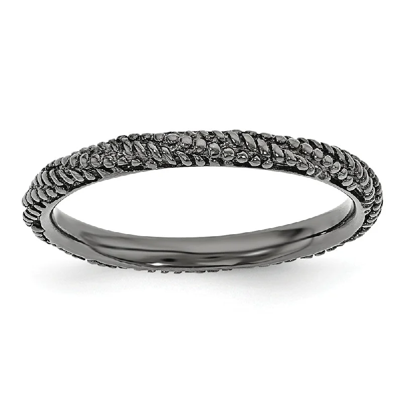 Women's rings fine-blush-2.25mm Black Ruthenium Plated Sterling Silver Stackable Textured Band