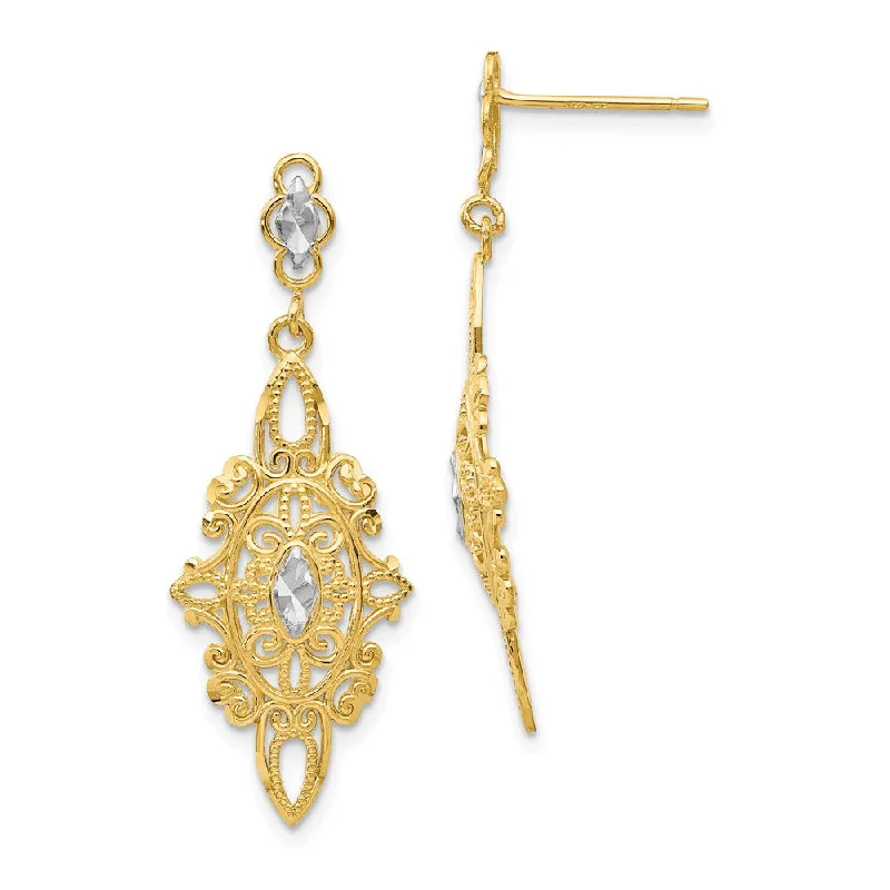 Women's earrings soft-tone-Vintage Style Dangle Earrings in 14k Yellow Gold and Rhodium