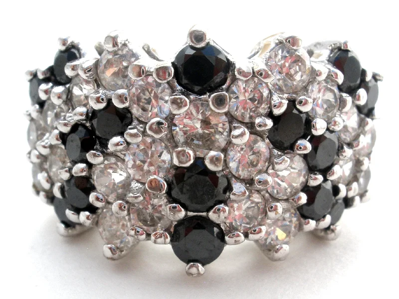 Women's rings floral-steel-Black & Clear Cubic Zirconia Cocktail Ring Size 7